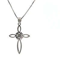 10K White Gold 0.05cttw Diamond Cross Necklace, 18"