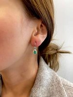 10K White Gold Genuine Emerald & Diamond Earrings