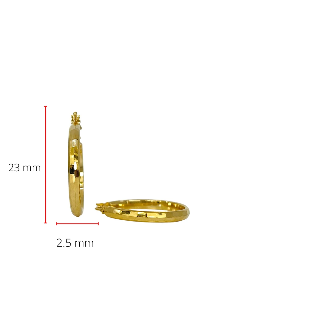 10K Yellow Gold 25mm Hammered Earrings