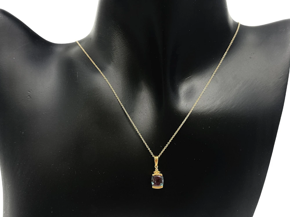 10K Yellow Gold 1.00cttw Created Alexandrite and 0.01cttw Diamond Necklace, 18"