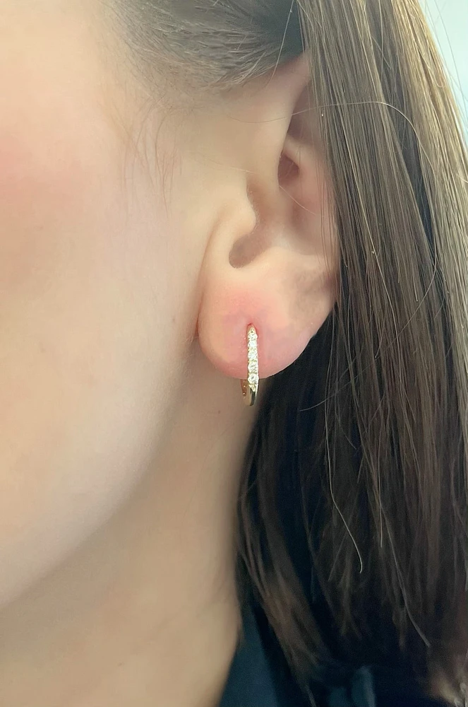 10K Yellow Gold 0.15cttw Diamond Hoop Hinged Huggie Earrings