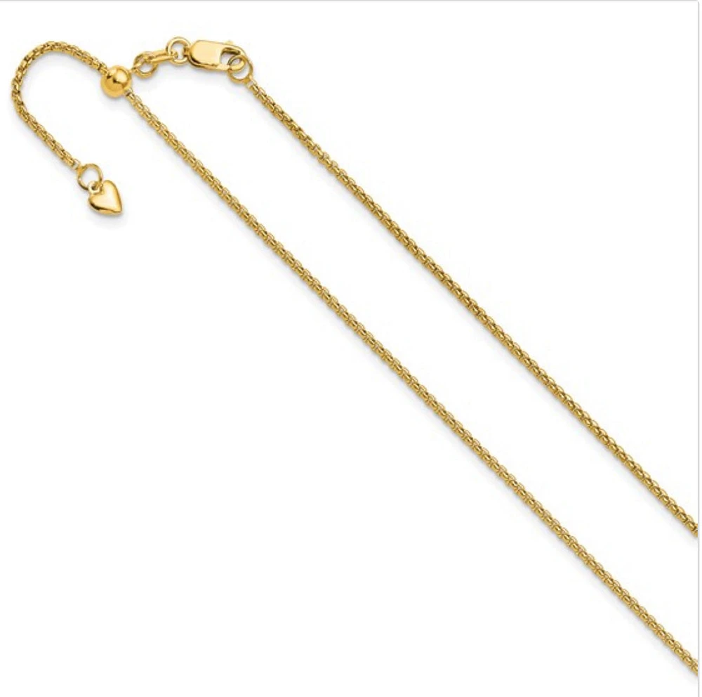 Adjustable 14K Gold Round Box Chain 16" - 22" 1.35mm