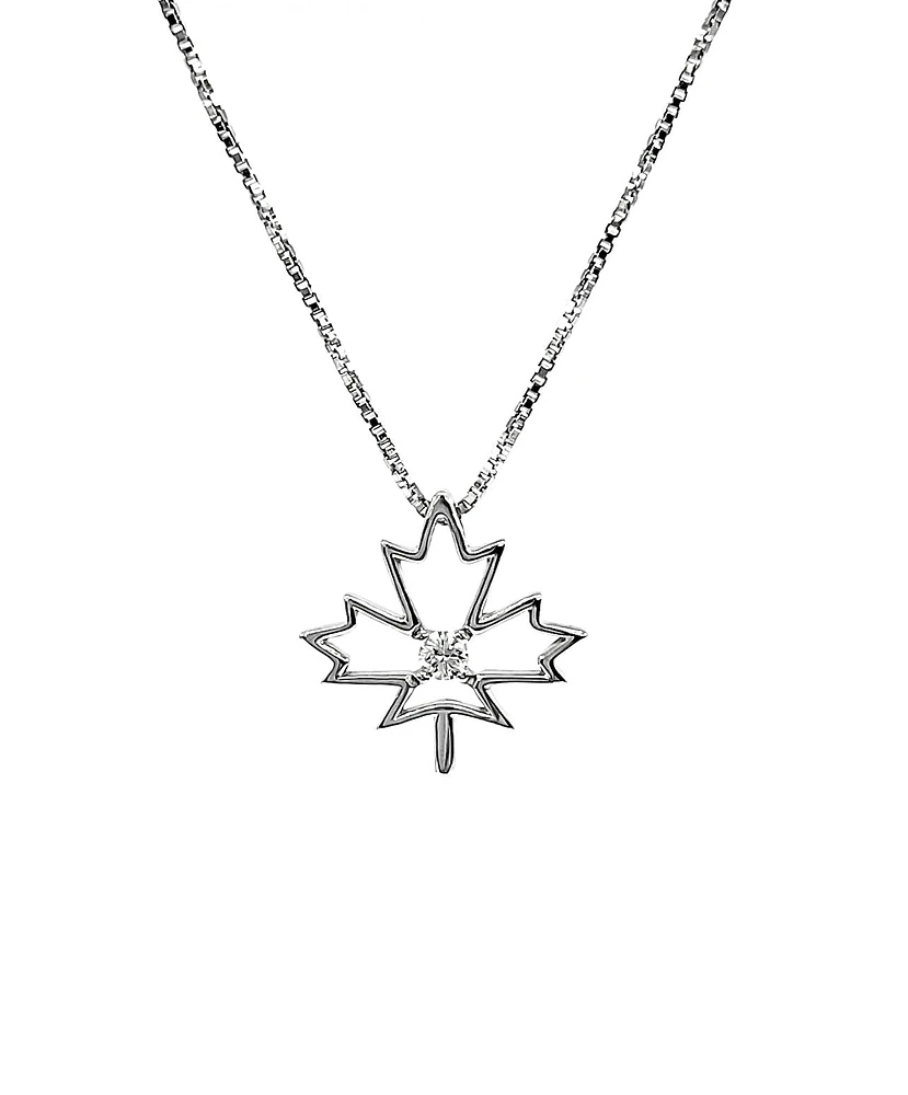 Sterling Silver Canadian Diamond Maple Leaf Pendant, 18"