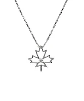 Sterling Silver Canadian Diamond Maple Leaf Pendant, 18"
