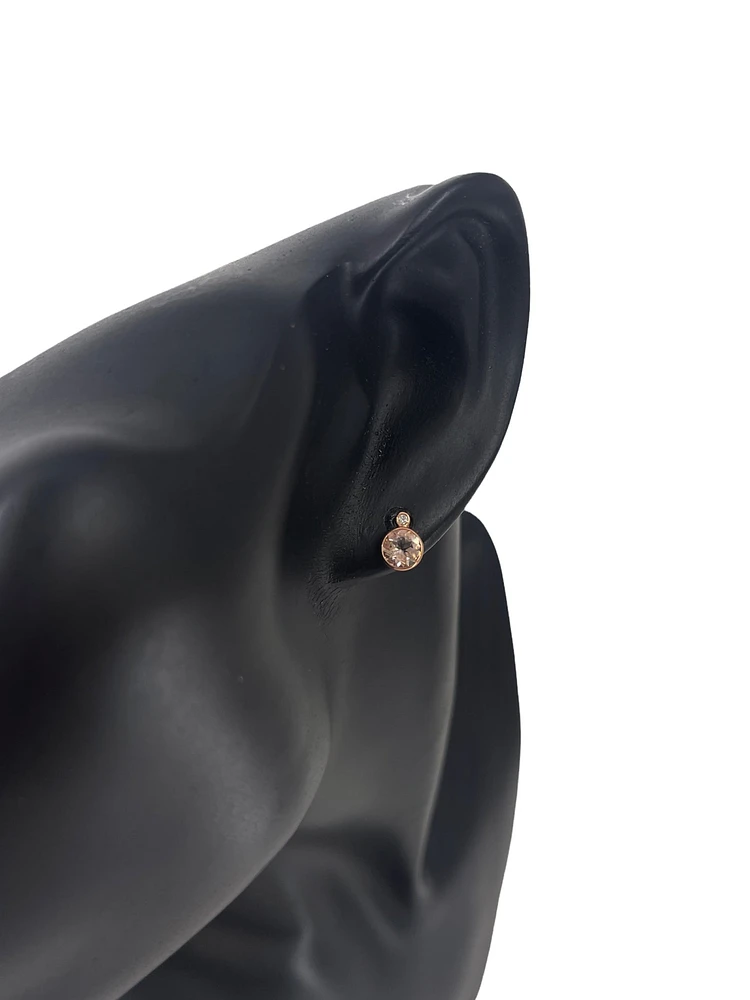 10K Two Tone Rose and White Gold 5mm Morganite and 0.02cttw Diamond Stud Earrings.