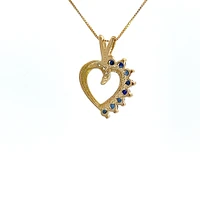 10K Gold 0.03 cttw Diamond and Sapphire Heart Pendant