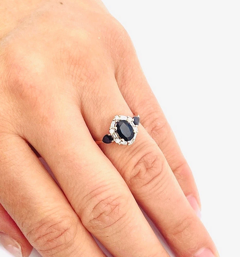 10K Rose Gold 1.50cttw Genuine Sapphire & 0.30cttw Diamonds Ring, size 6.5