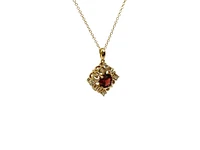 10K Yellow Gold 5mm Round Cut Garnet and 0.09cttw Diamond Pendant - 18 inches