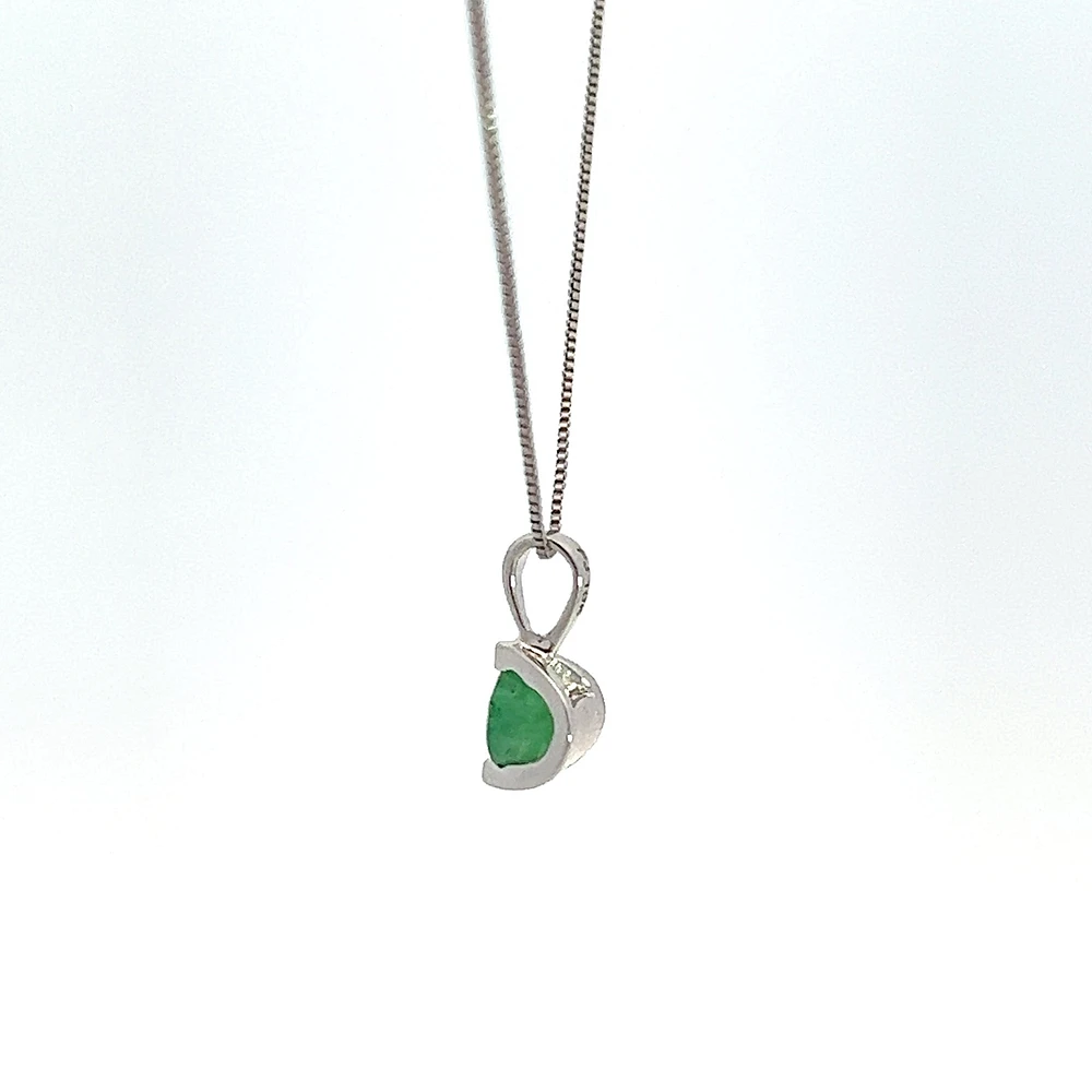 10K White Gold Emerald Pendant, 18"