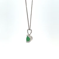 10K White Gold Emerald Pendant, 18"
