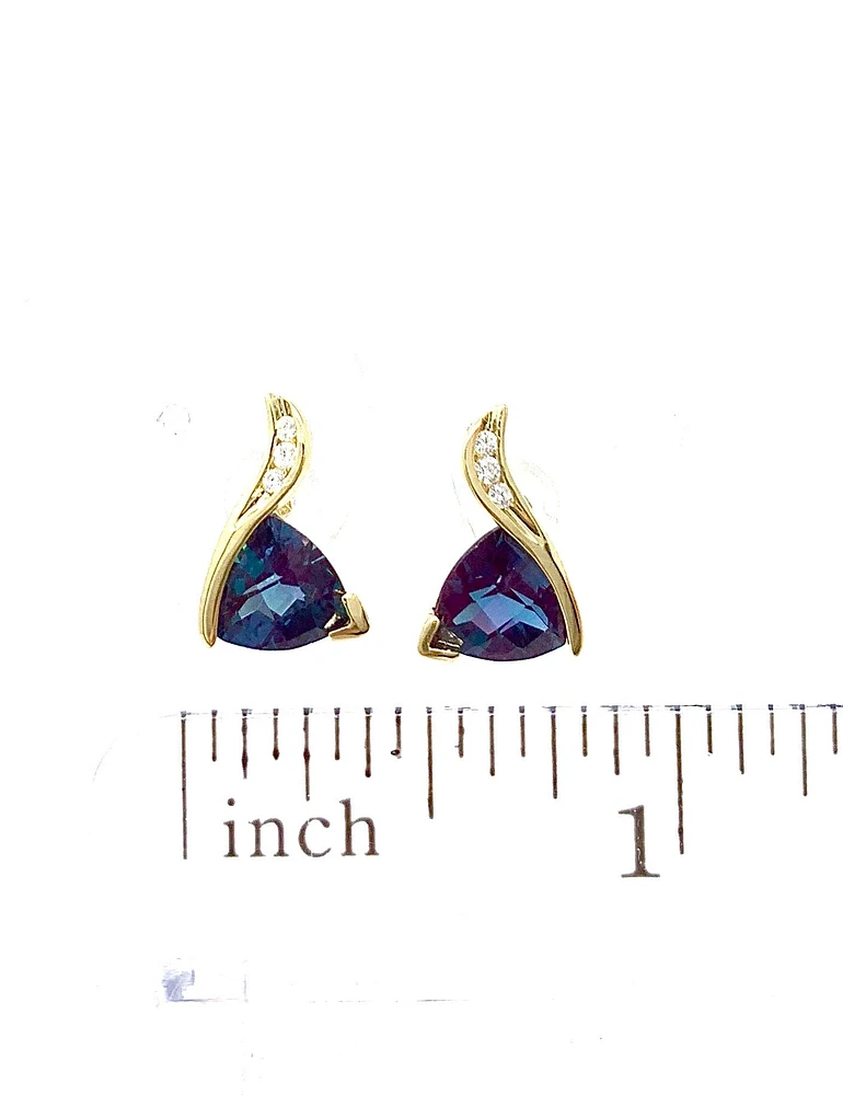 10K Yellow Gold Created Alexandrite & 0.06cttw Diamond Earrings