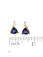 10K Yellow Gold Created Alexandrite & 0.06cttw Diamond Earrings