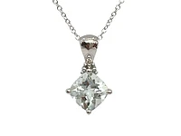10K Gold 6.0mm Cushion Cut Aquamarine & 0.008cttw Diamond Pendant