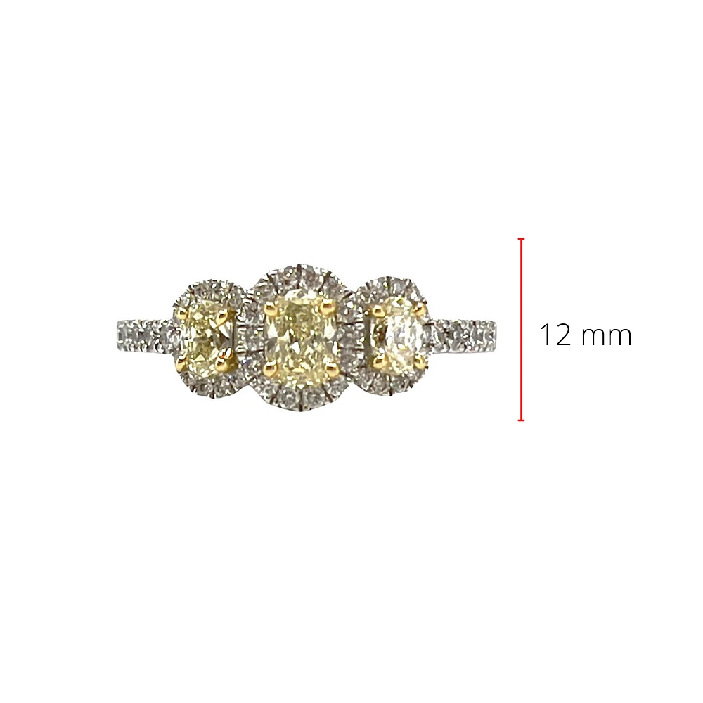 18K White & Yellow Gold 1.10Cttw Fancy Diamond Oval Cut Engagement Ring