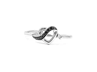 10K White Gold 0.04cttw Treated Black Diamond and 0.04cttw White Diamond Heart Ring, Size 6.5