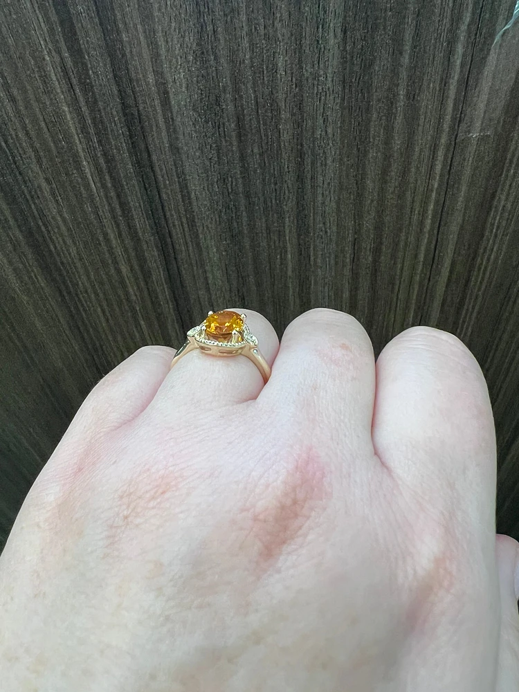 10K Yellow Gold  Citrine and Diamond Ring - Size 7
