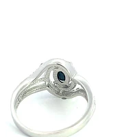 925 Sterling Silver 7 x 5mm Blue Sapphire and 0.03cttw Diamond Ring - Size 6