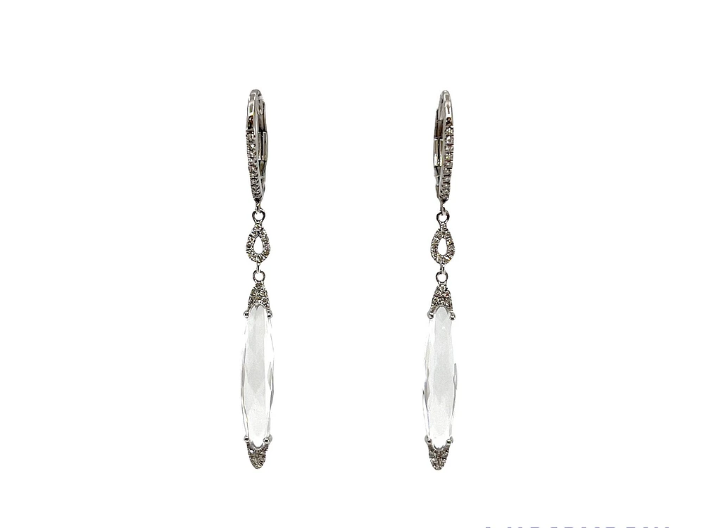 14K White Gold 4.03cttw White Topaz and 0.12cttw Diamond Dangle Earrings