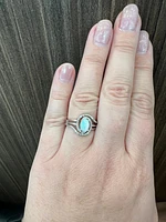 925 Sterling Silver Opal & Diamond Ring - 4.5