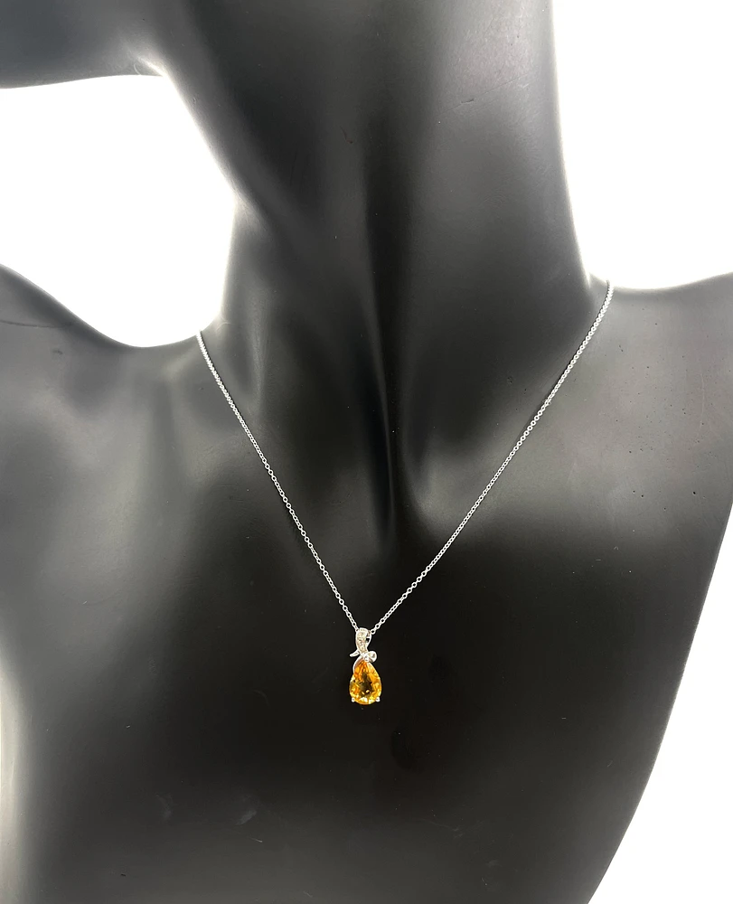 10K White Gold 8 x 6mm Citrine and 0.022cttw Diamond Pendant