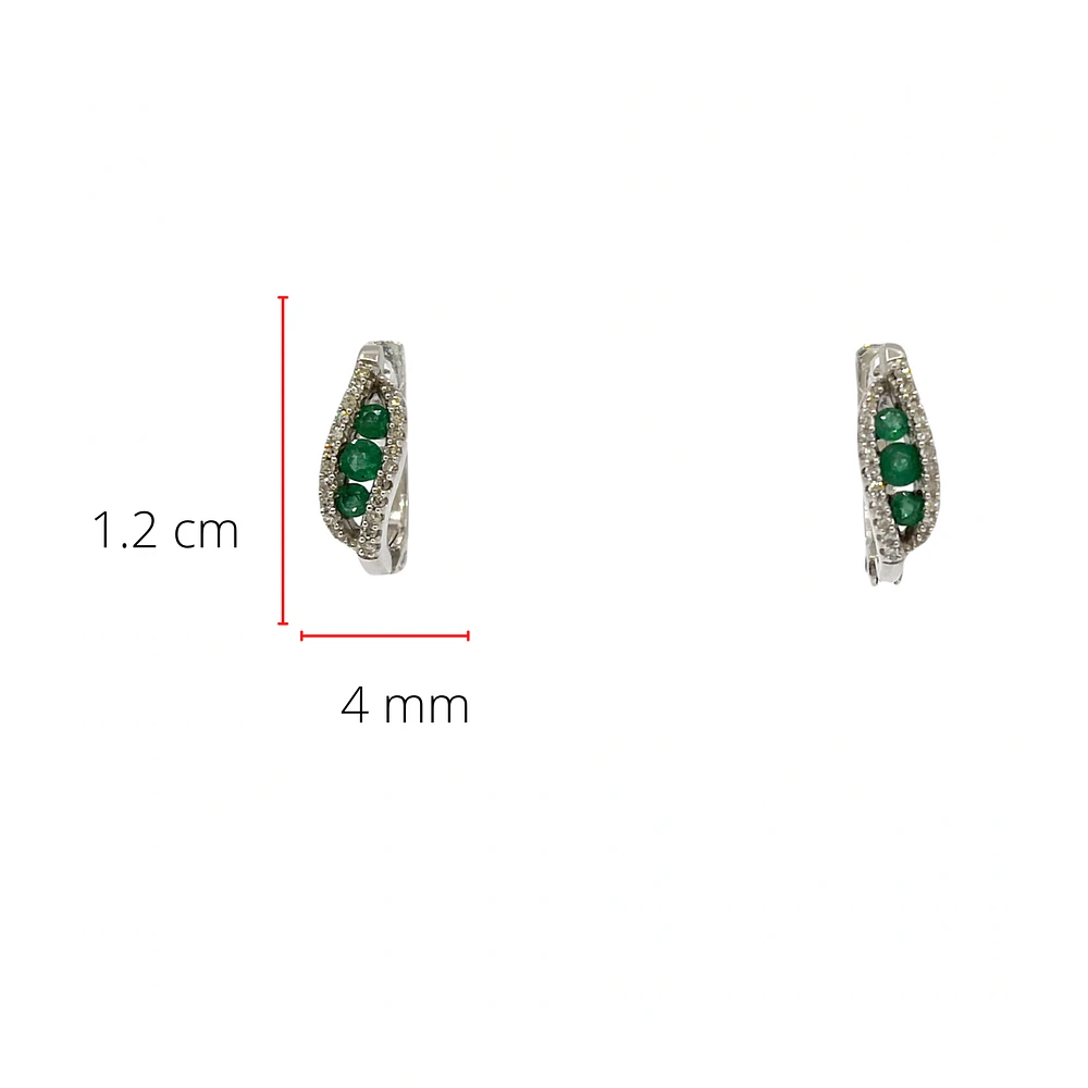 10K White Gold 0.20cttw Genuine Emerald & 0.12cttw Diamond Earring