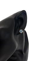 10K White Gold Blue Enamel and Diamond Earrings