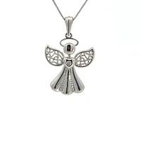 10K White Gold 0.015 cttw  Diamond  Angel Pendant, 18"
