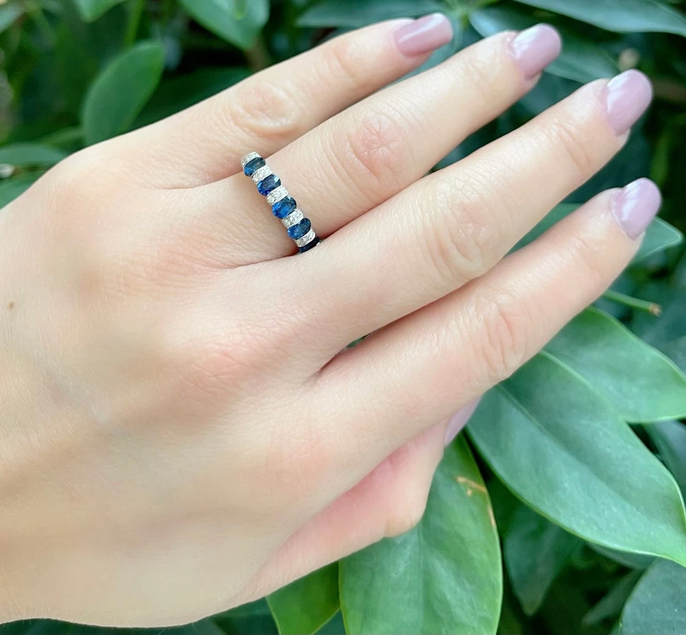 14K White Gold Genuine Sapphire Diamond Ring, size 7