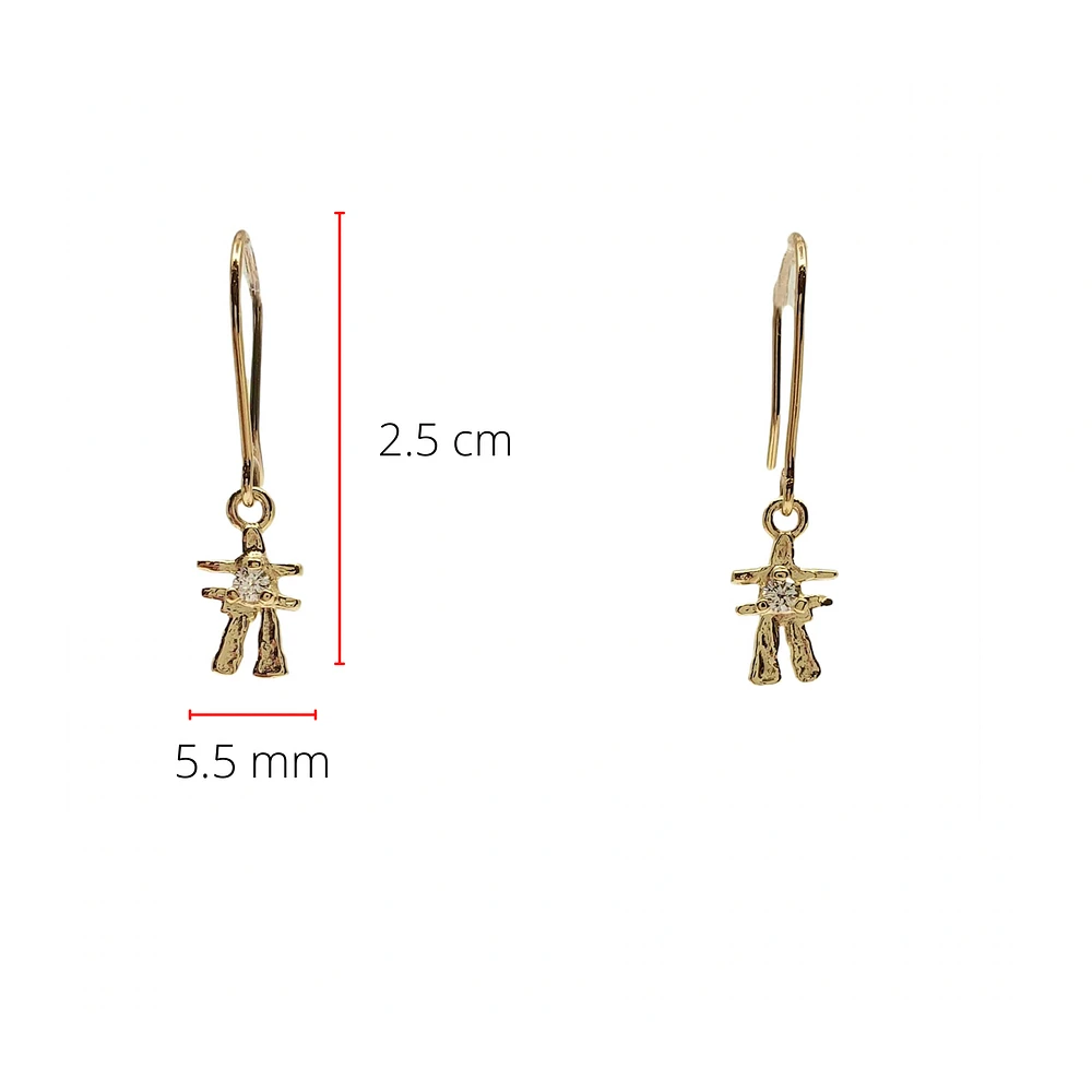 14K Yellow Gold 0.006cttw Inukshuk Dangle Earrings - 6mm x 25mm