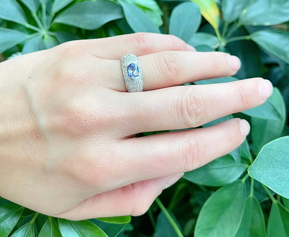 14K White Gold 0.80cttw Tanzanite & 0.60cttw Diamond Ring, size 6.5