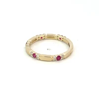 10K Yellow Gold Genuine Ruby & 0.13cttw Diamond Ring / Band, size 6.5