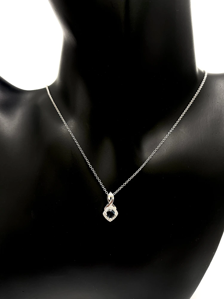 10K White Gold Blue Sapphire and Diamond Pendant
