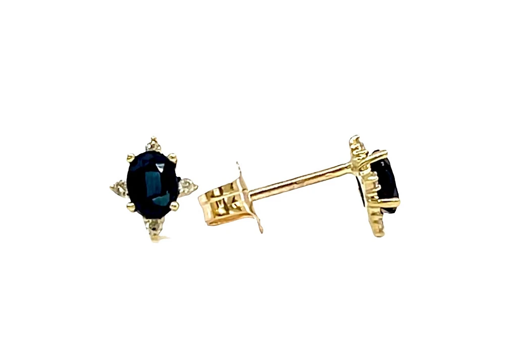 10K Yellow Gold 0.30cttw Genuine Sapphire and 0.04cttw Diamond Stud Earrings