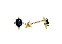 10K Yellow Gold 0.30cttw Genuine Sapphire and 0.04cttw Diamond Stud Earrings