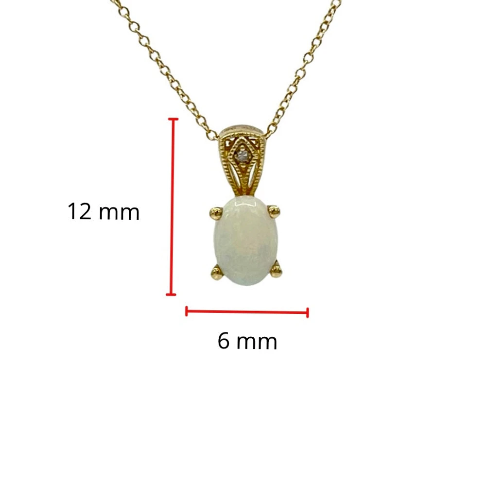 10K Yellow Gold Opal and Diamond Pendant, 18"