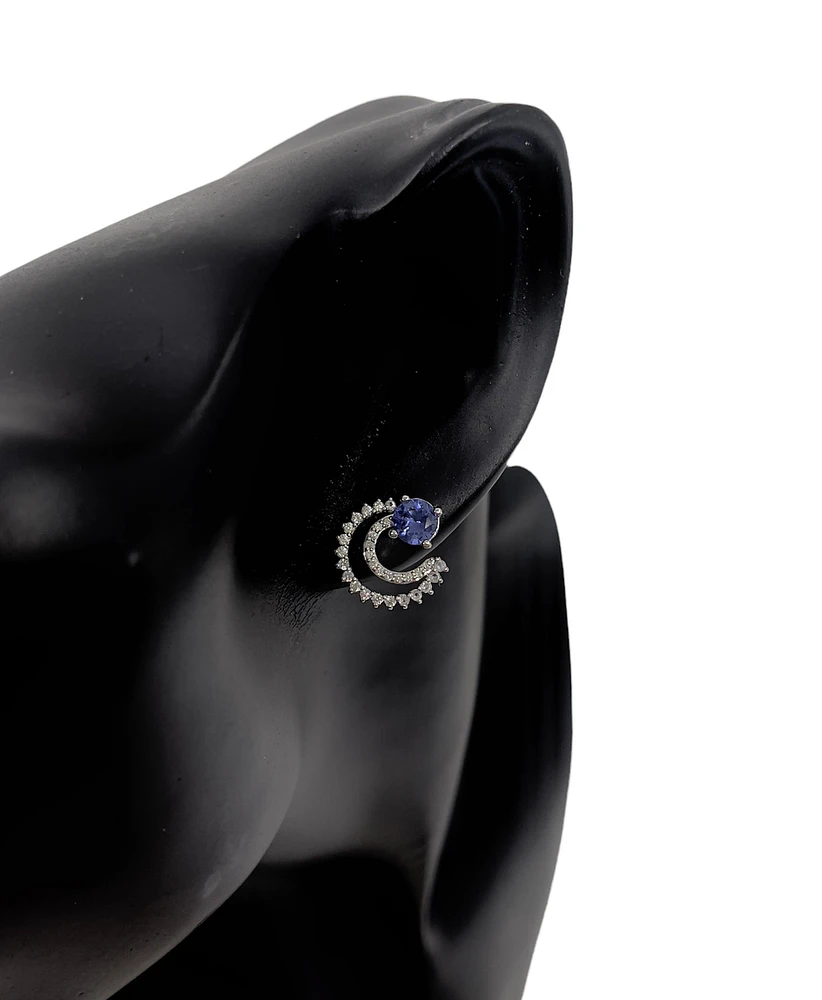 10K White Gold Created Blue Sapphire, Created White Sapphire and Diamond Earrings