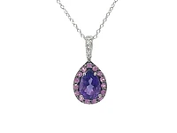 10K White Gold Amethyst, Pink Sapphire & Diamond Pendant, 18"