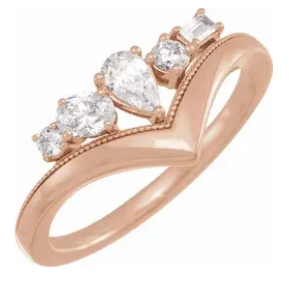 14K White 1/2 CTW Lab-Grown Diamond V Ring - Gold