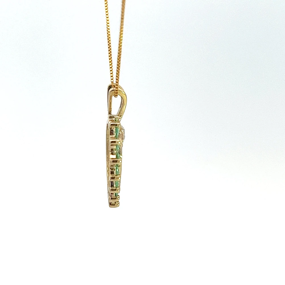 10K Yellow Gold 0.03 cttw Diamond and Emerald Heart Pendant, 18"