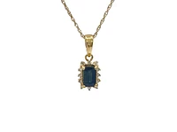 10K Yellow Gold 6x4mm Emerald Cut Sapphire and 0.04cttw Diamond Pendant, 18"
