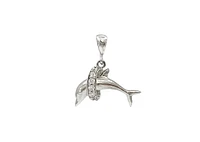 10K White Gold Dolphin Cubic Zirconia Charm - 19mm x 16mm