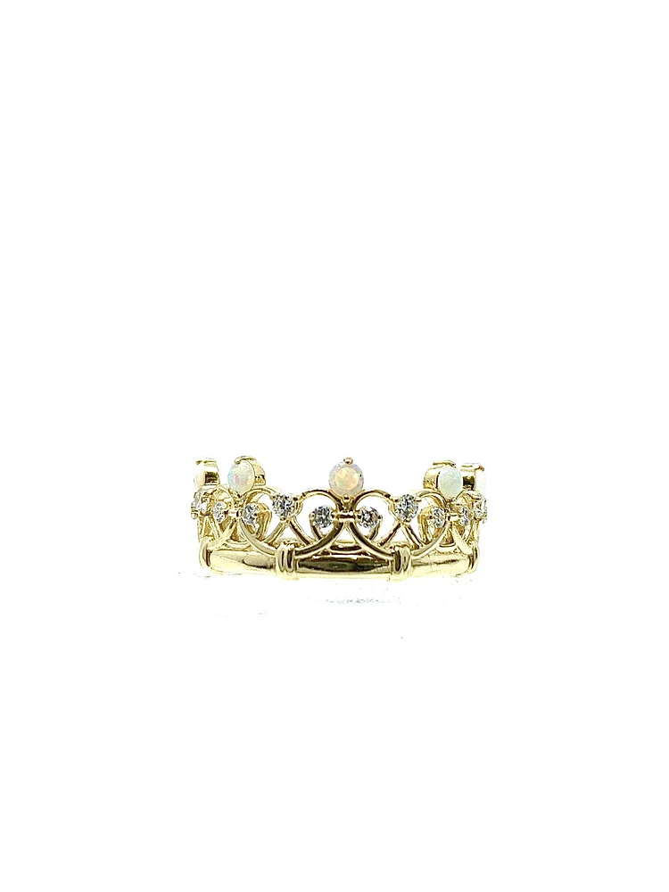 10K Yellow Gold 0.25cttw Genuine Opal & 0.22cttw Diamond Crown Ring - / 4.5