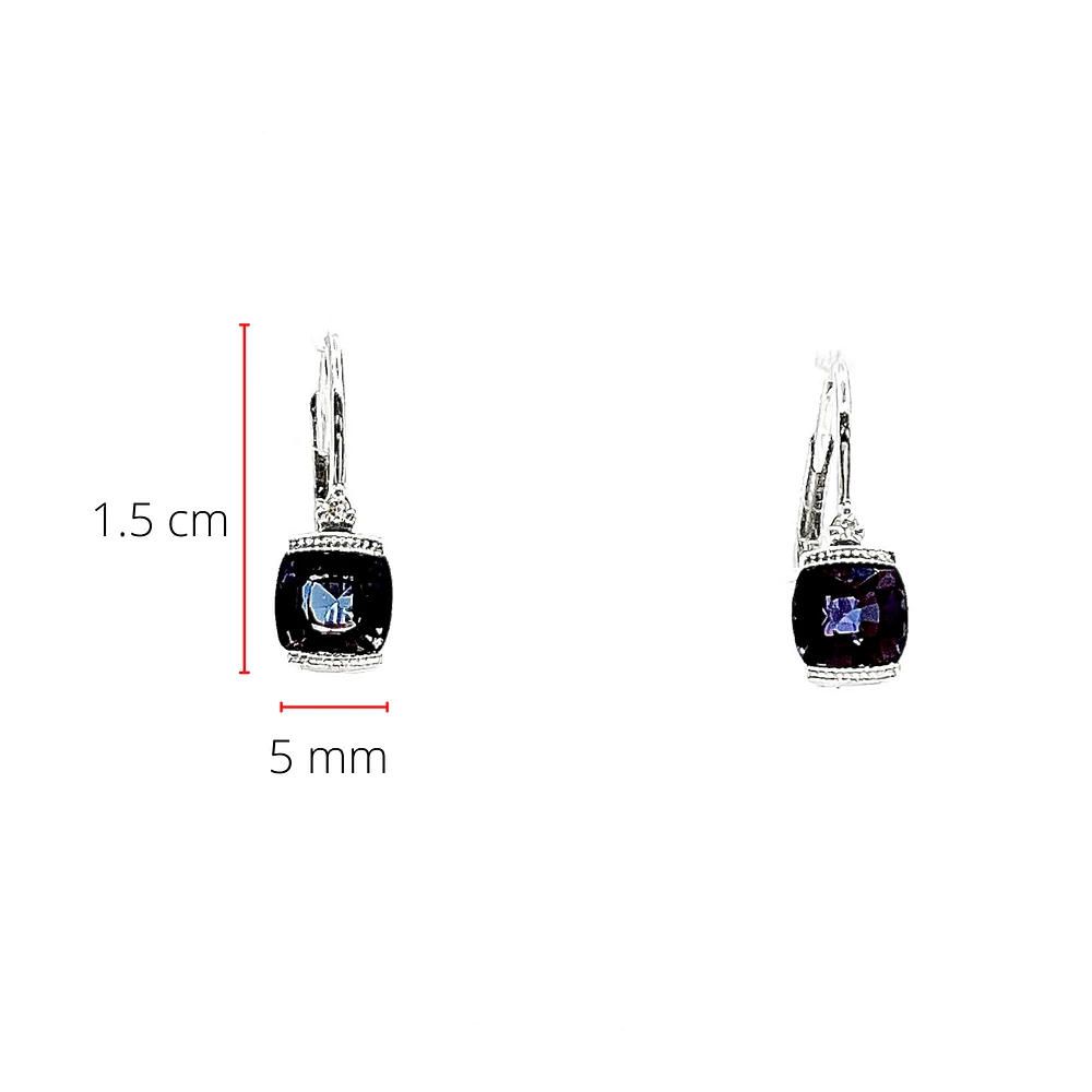 10K White Gold 5mm Cushion Cut Created Alexandrite and 0.01cttw Diamond Earrings
