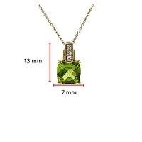 10K Yellow Gold 7mm Cushion Cut Peridot and 0.026cttw Diamond Pendant, 18"