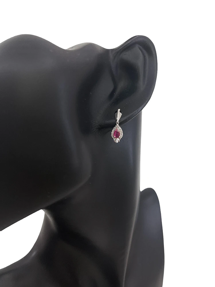 10K White Gold Ruby & 0.065cttw Diamond Earrings
