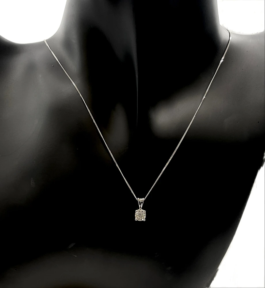 10K White Gold 0.20cttw Diamond Solitaire Pendant, 18"
