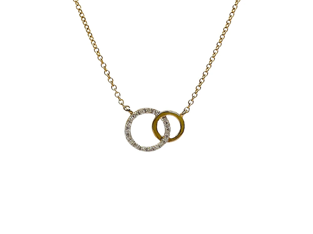 10K White & Yellow Gold 0.09cttw Diamond Double Infinity / Circle Necklace, 18"