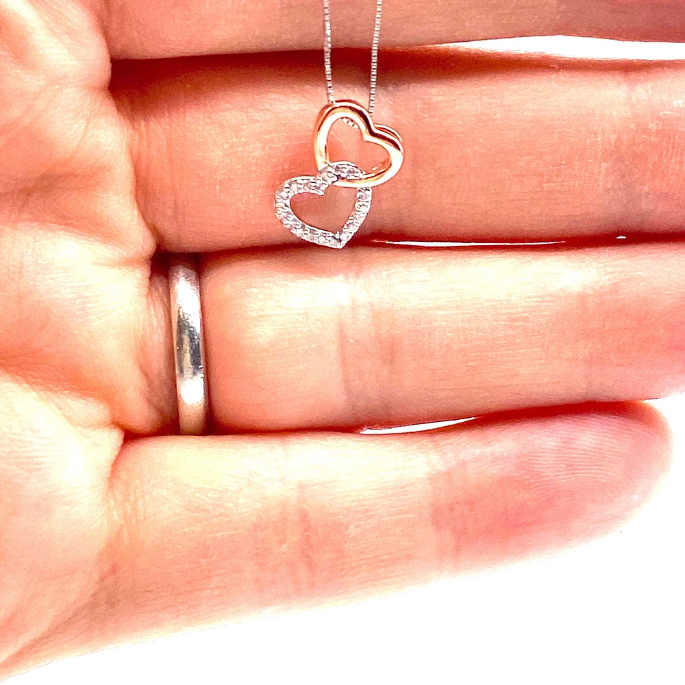10K White & Rose Gold 0.06cttw Diamond Pendant - 18"