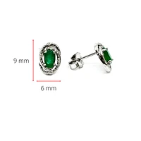 925 Sterling Silver Emerald & Diamond Halo Stud Earrings