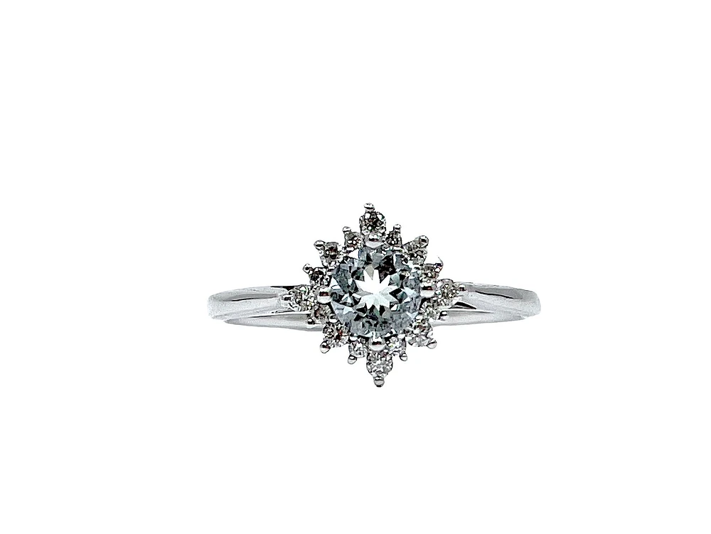 10K White Gold 0.45cttw Aquamarine and 0.176cttw Diamond Ring